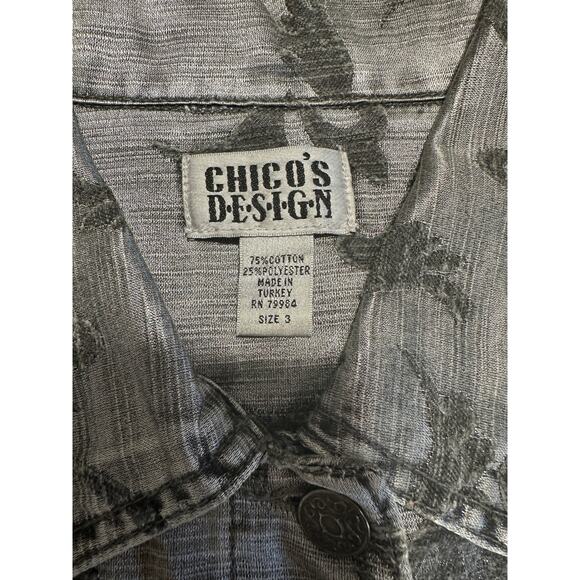 Chico’s Design Vintage shiny metallic gray floral design  jacket-Made in Turkey - Picture 5 of 6